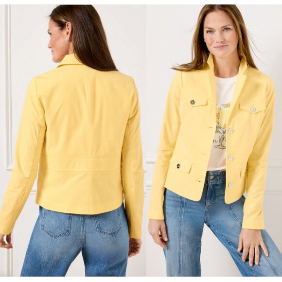 TALBOTS Fresh Poplin Jacket Blazer Utility Inspired Yellow Size 12 - Picture 1 of 9
